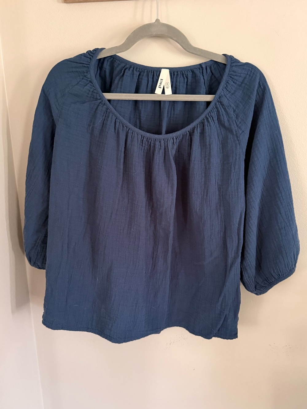 Pact Navy Blue Peasant Blouse